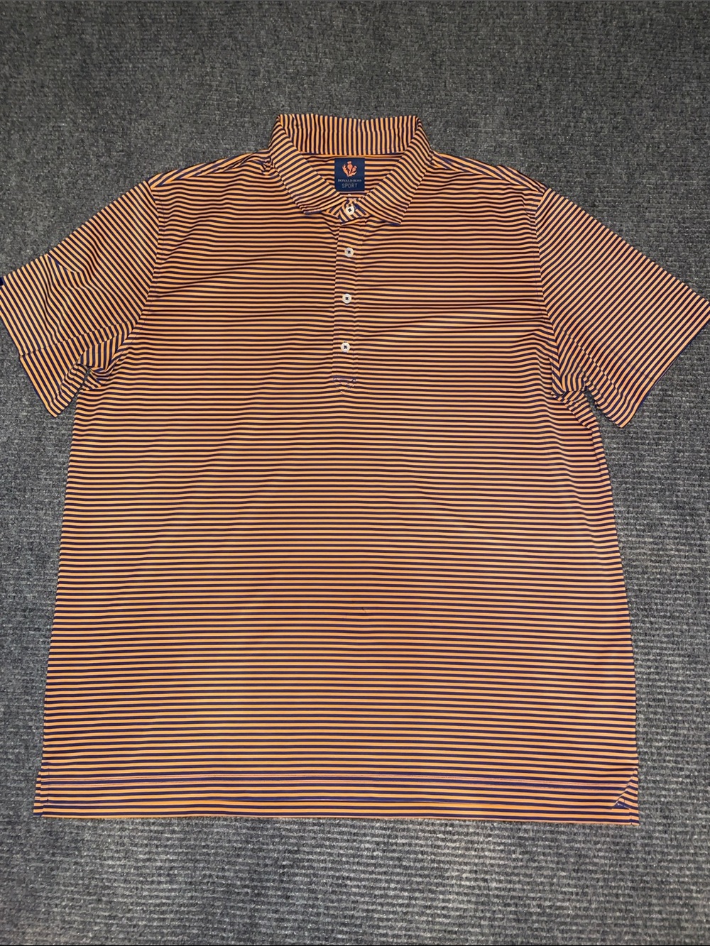 Donald Ross Striped Polo in Orange and Navy.  Golf.  Size XL